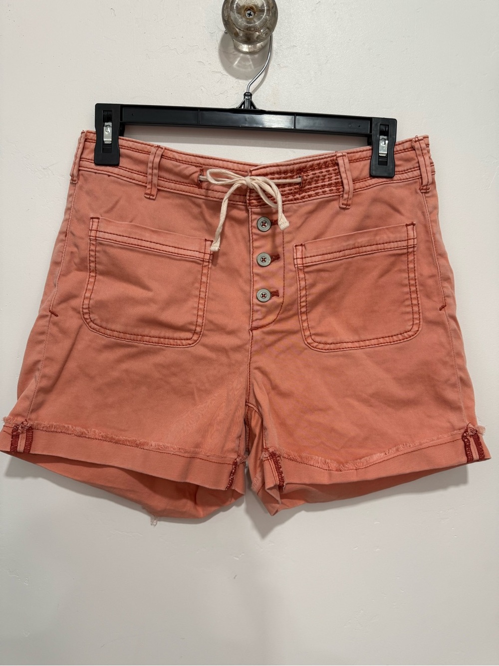 Anthropologie Chino High Rise Coral Drawstring Button-Front 4-pocket Shorts-26